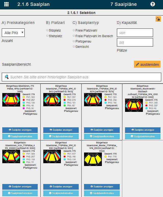 Abb.: Auswahl des Saalplans in VGEN 3.0