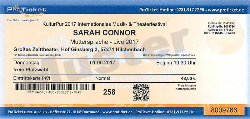 ProTicket-Eintrittskarte | Sarah Connor